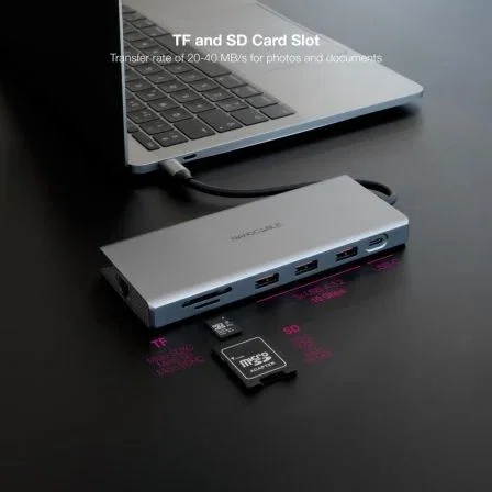 Nanocable Docking USB-C 12 en 1, 10.16.4612, 2xHDMI 4K 60Hz, DP 4K 60Hz, RJ45 Gigabit, 3xUSB-A 3.2, USB-C PD 100W, Lector Tarjetas, Gris